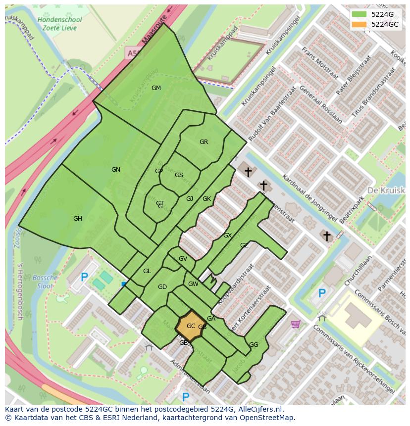 Afbeelding van het postcodegebied 5224 GC op de kaart.