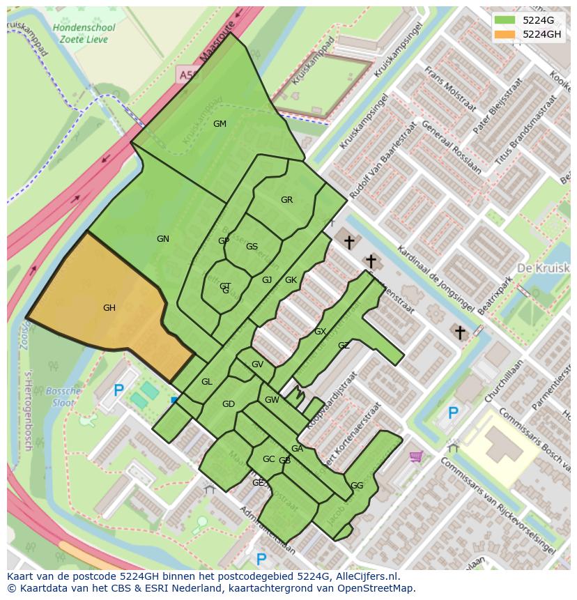 Afbeelding van het postcodegebied 5224 GH op de kaart.