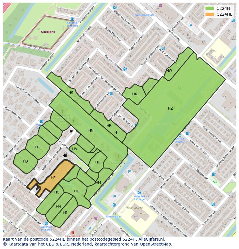 Afbeelding van het postcodegebied 5224 HE op de kaart.