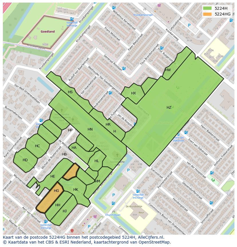 Afbeelding van het postcodegebied 5224 HG op de kaart.