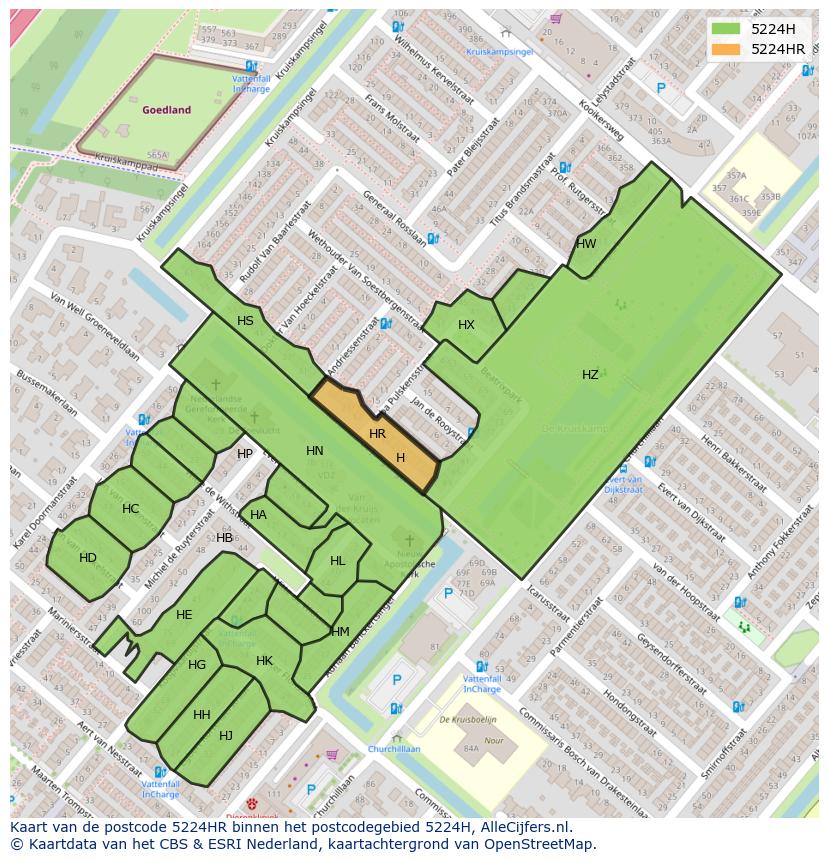 Afbeelding van het postcodegebied 5224 HR op de kaart.