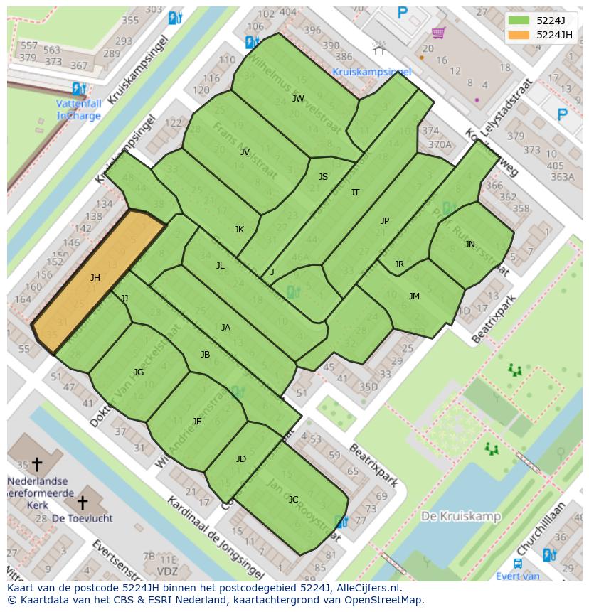 Afbeelding van het postcodegebied 5224 JH op de kaart.