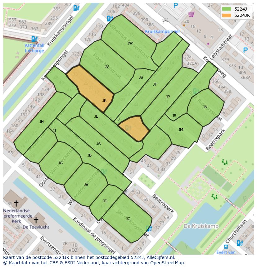 Afbeelding van het postcodegebied 5224 JK op de kaart.