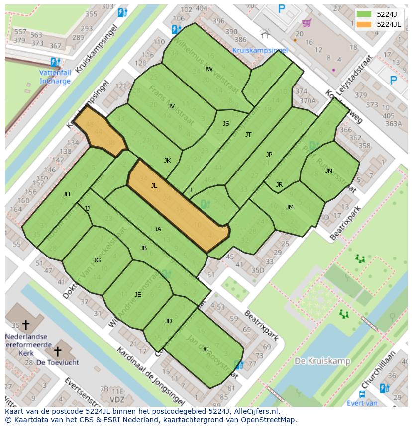 Afbeelding van het postcodegebied 5224 JL op de kaart.