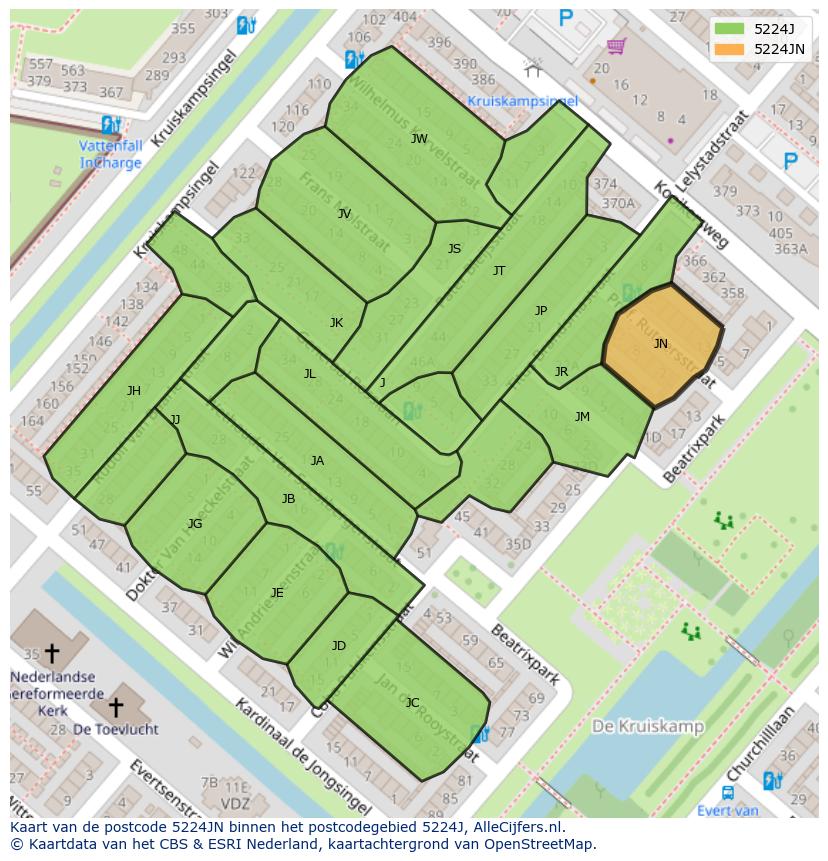 Afbeelding van het postcodegebied 5224 JN op de kaart.