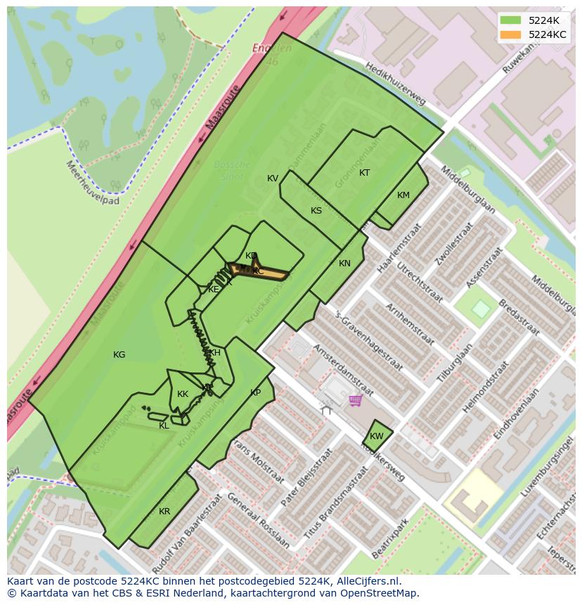 Afbeelding van het postcodegebied 5224 KC op de kaart.