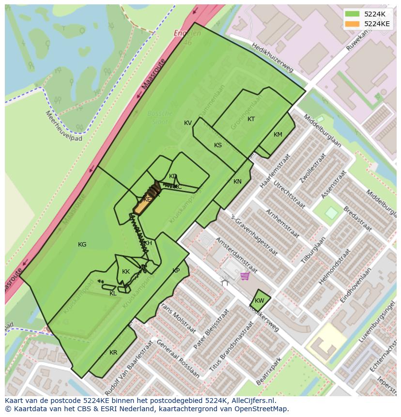 Afbeelding van het postcodegebied 5224 KE op de kaart.