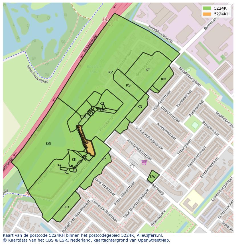 Afbeelding van het postcodegebied 5224 KH op de kaart.