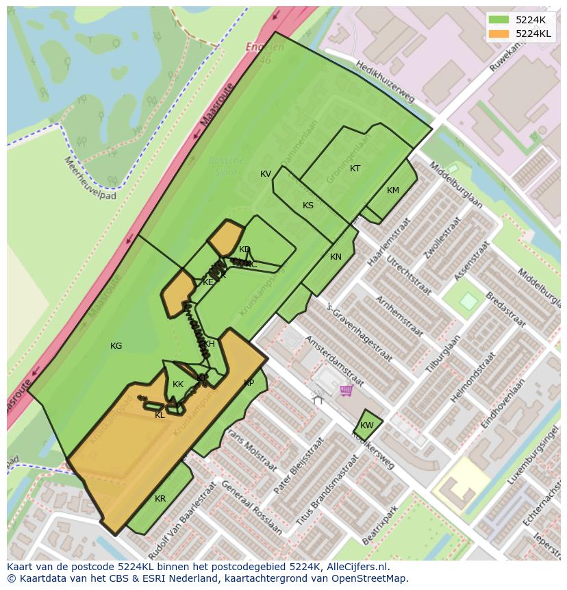 Afbeelding van het postcodegebied 5224 KL op de kaart.