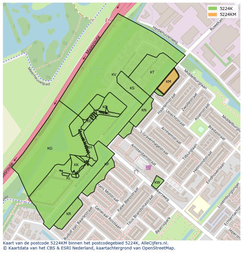 Afbeelding van het postcodegebied 5224 KM op de kaart.