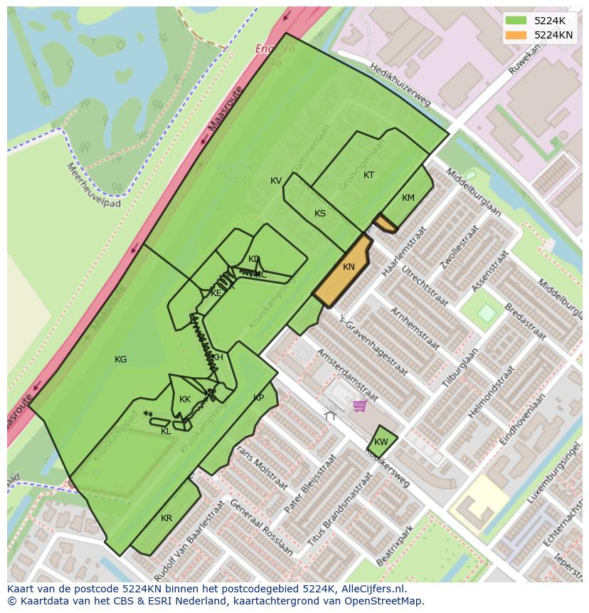 Afbeelding van het postcodegebied 5224 KN op de kaart.