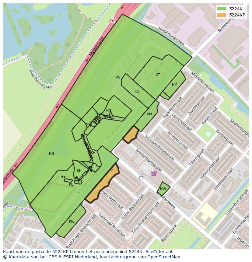 Afbeelding van het postcodegebied 5224 KP op de kaart.