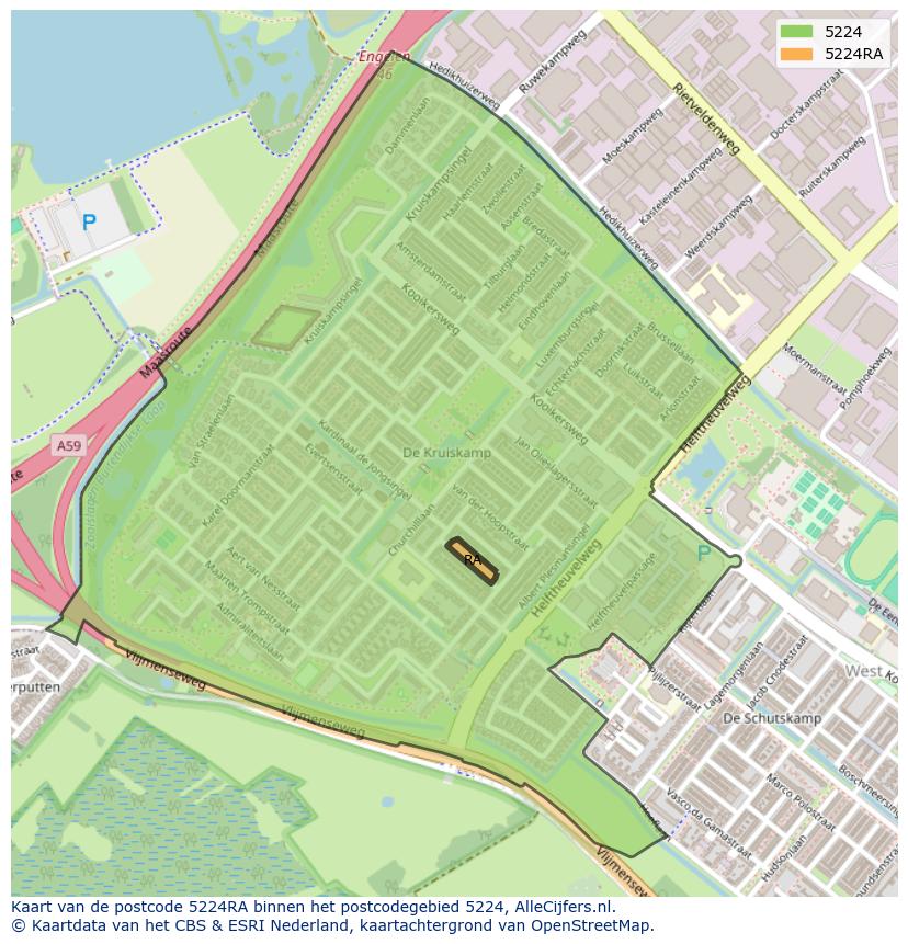 Afbeelding van het postcodegebied 5224 RA op de kaart.