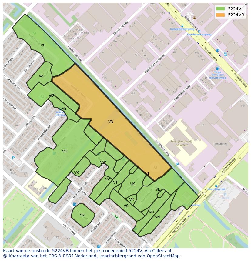Afbeelding van het postcodegebied 5224 VB op de kaart.