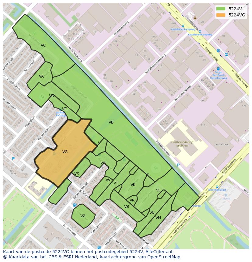 Afbeelding van het postcodegebied 5224 VG op de kaart.