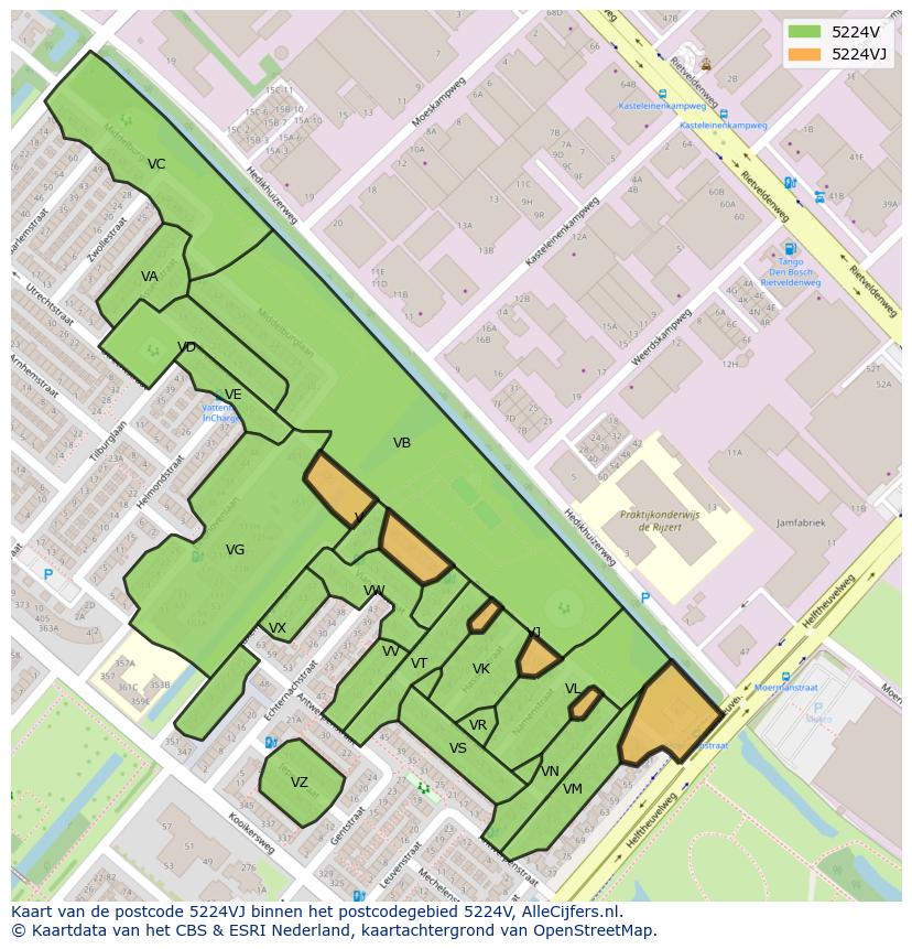 Afbeelding van het postcodegebied 5224 VJ op de kaart.