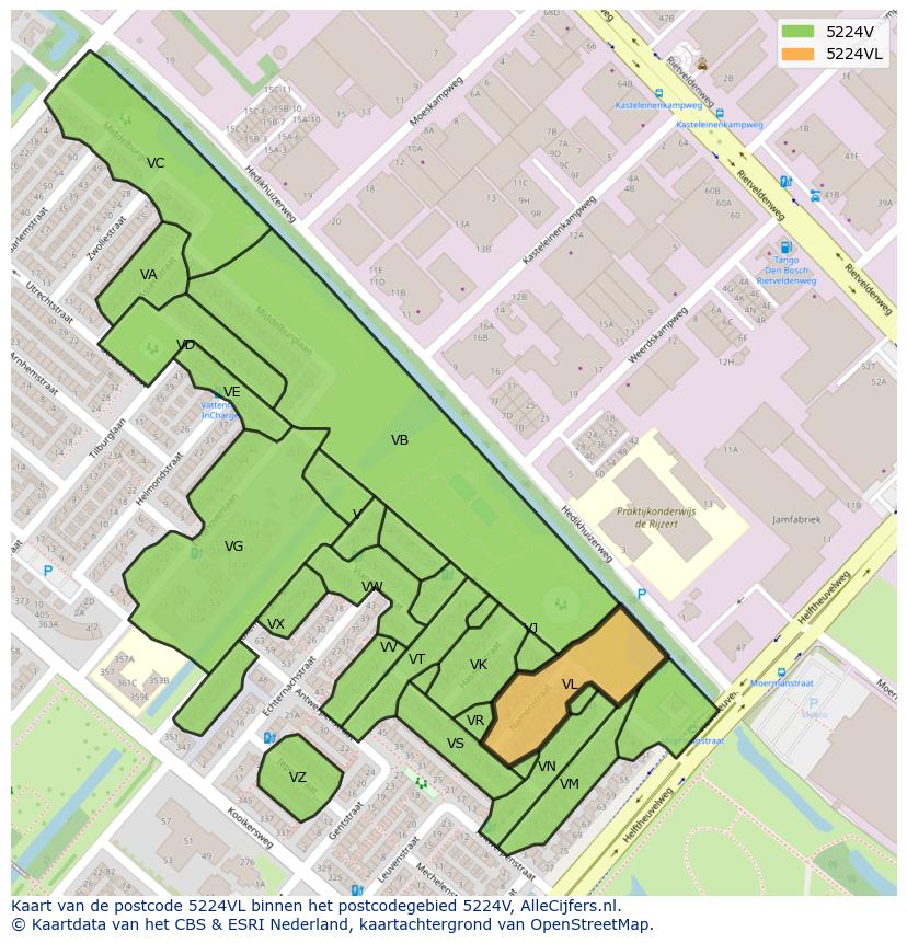 Afbeelding van het postcodegebied 5224 VL op de kaart.