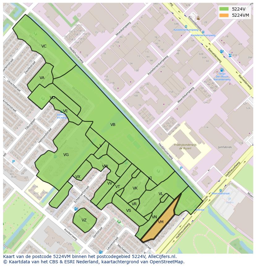 Afbeelding van het postcodegebied 5224 VM op de kaart.
