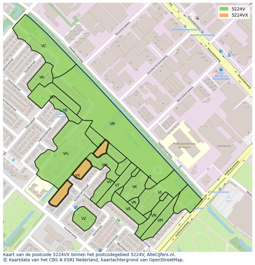Afbeelding van het postcodegebied 5224 VX op de kaart.