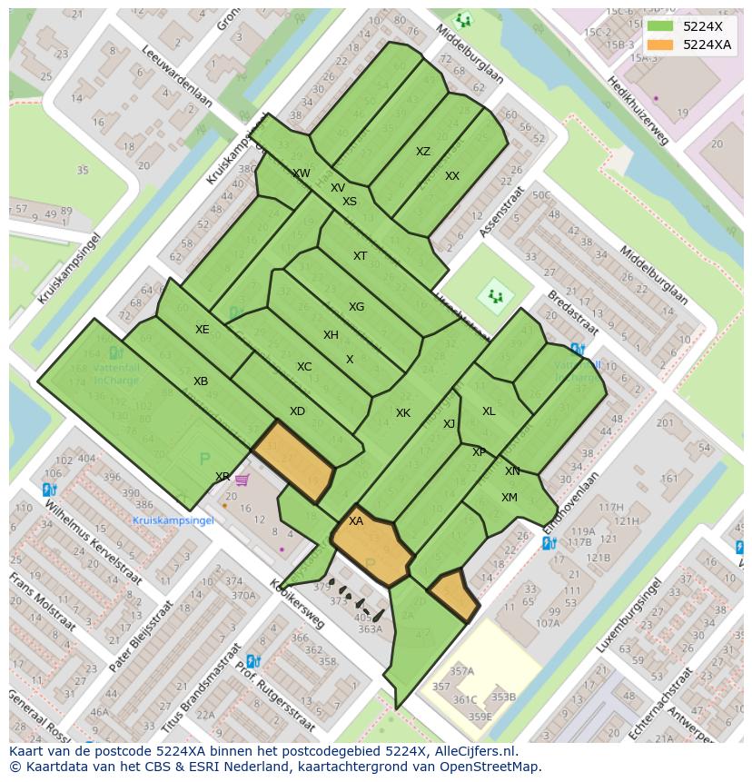Afbeelding van het postcodegebied 5224 XA op de kaart.