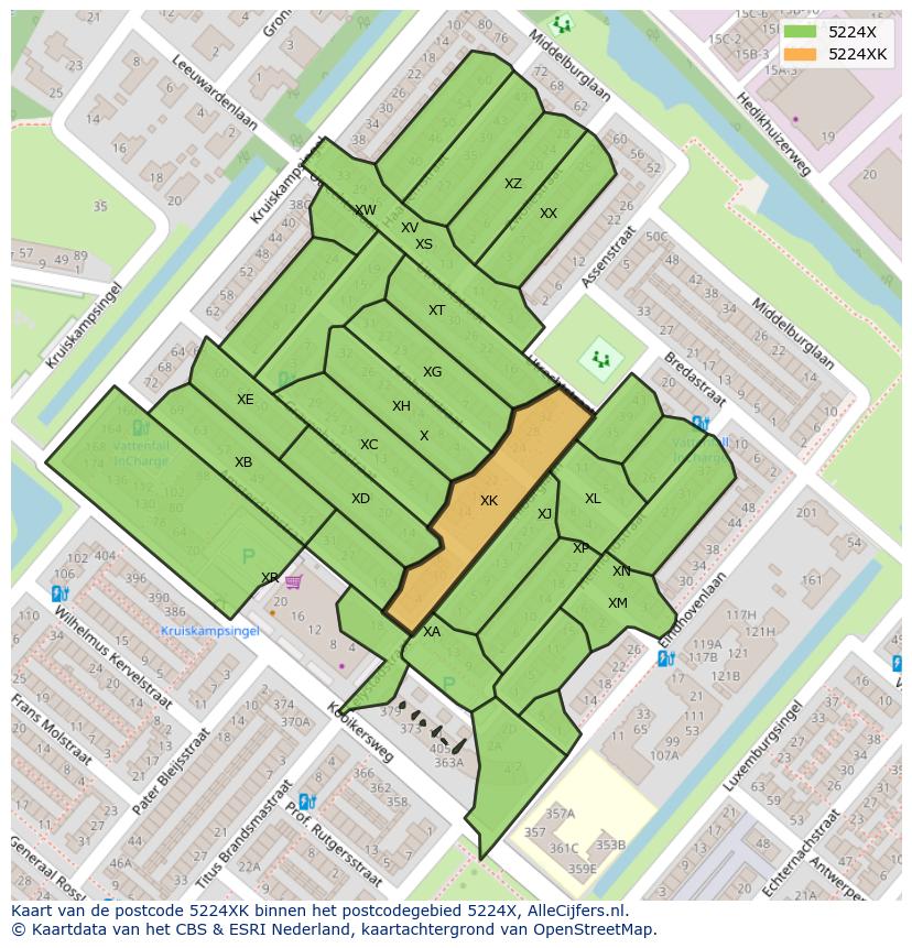 Afbeelding van het postcodegebied 5224 XK op de kaart.