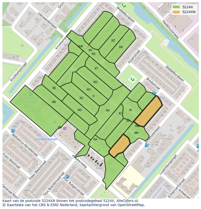 Afbeelding van het postcodegebied 5224 XN op de kaart.