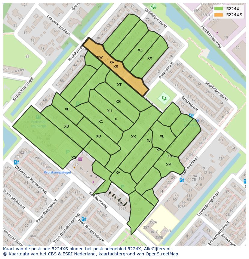 Afbeelding van het postcodegebied 5224 XS op de kaart.