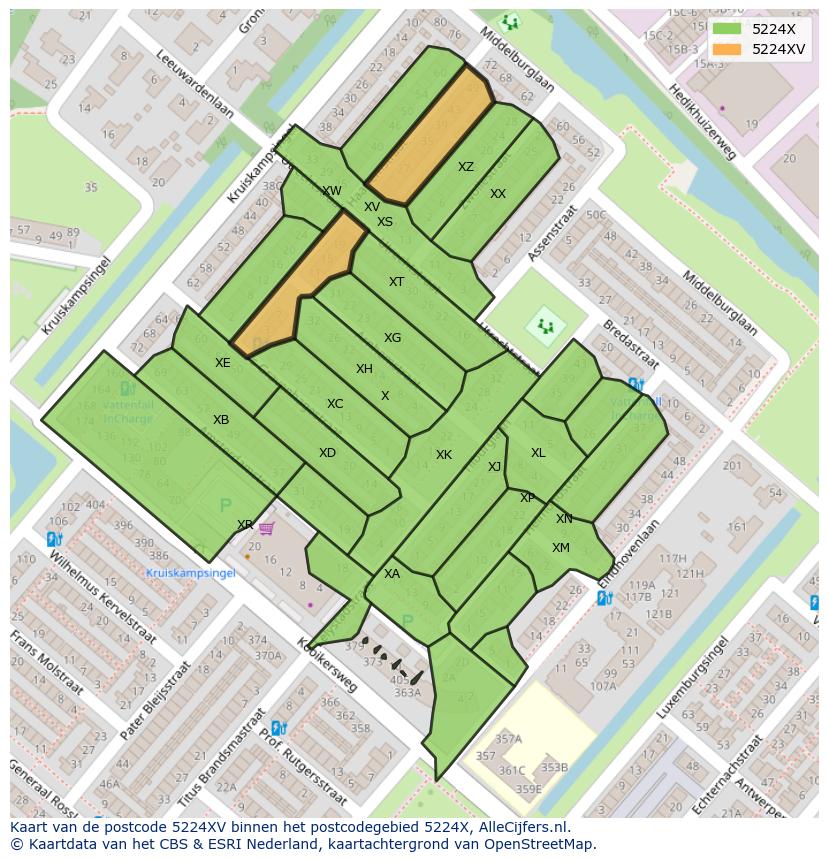 Afbeelding van het postcodegebied 5224 XV op de kaart.