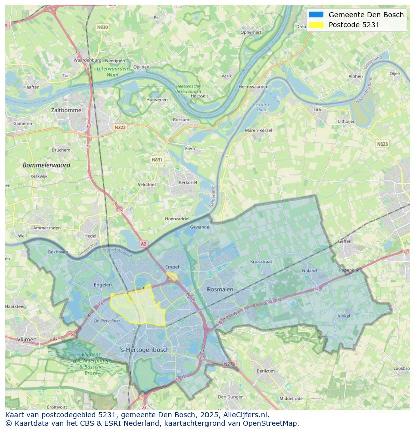 Afbeelding van het postcodegebied 5231 op de kaart.