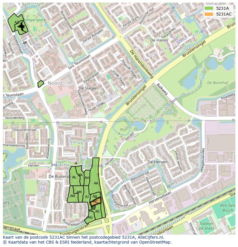 Afbeelding van het postcodegebied 5231 AC op de kaart.