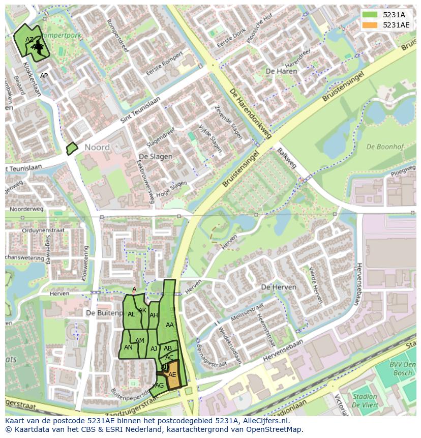 Afbeelding van het postcodegebied 5231 AE op de kaart.