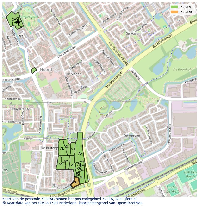 Afbeelding van het postcodegebied 5231 AG op de kaart.