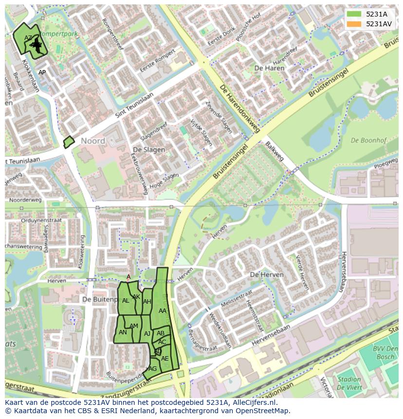 Afbeelding van het postcodegebied 5231 AV op de kaart.