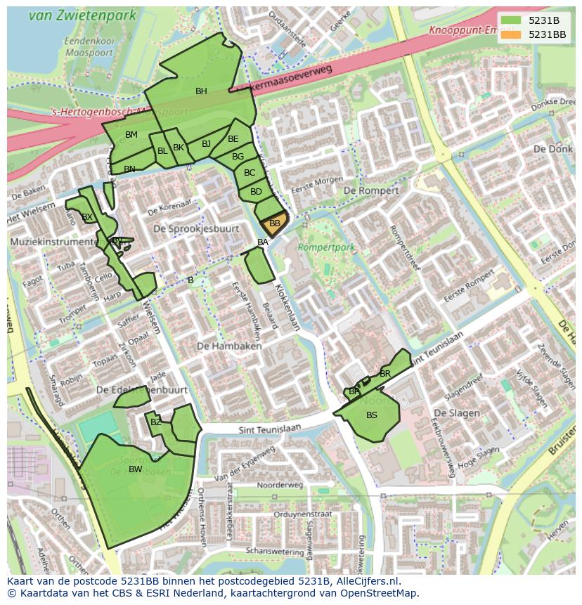 Afbeelding van het postcodegebied 5231 BB op de kaart.