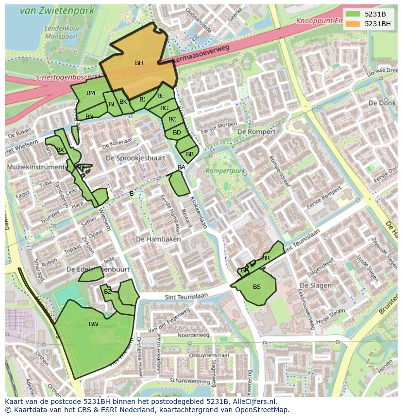 Afbeelding van het postcodegebied 5231 BH op de kaart.