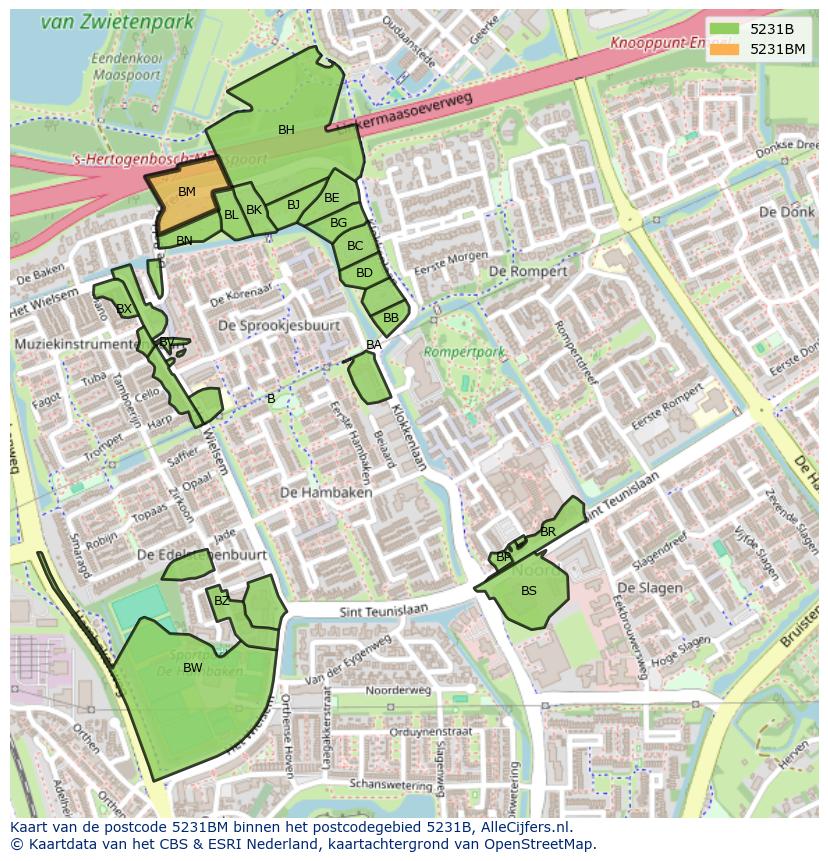 Afbeelding van het postcodegebied 5231 BM op de kaart.