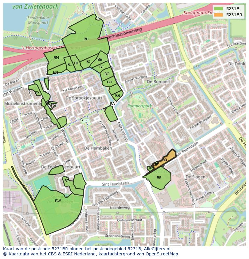 Afbeelding van het postcodegebied 5231 BR op de kaart.
