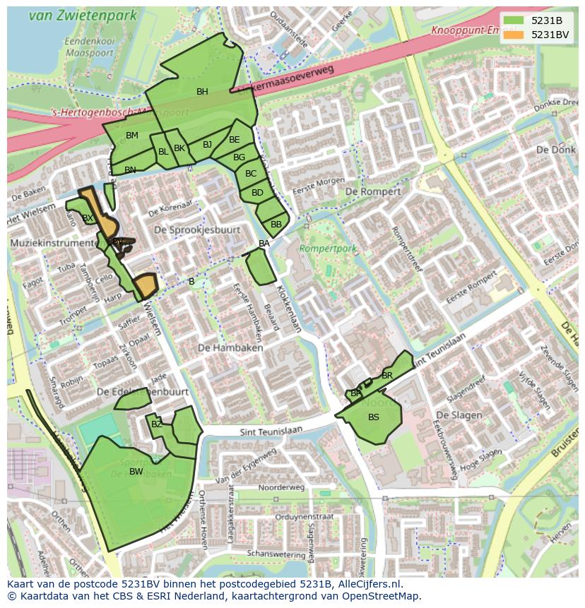 Afbeelding van het postcodegebied 5231 BV op de kaart.