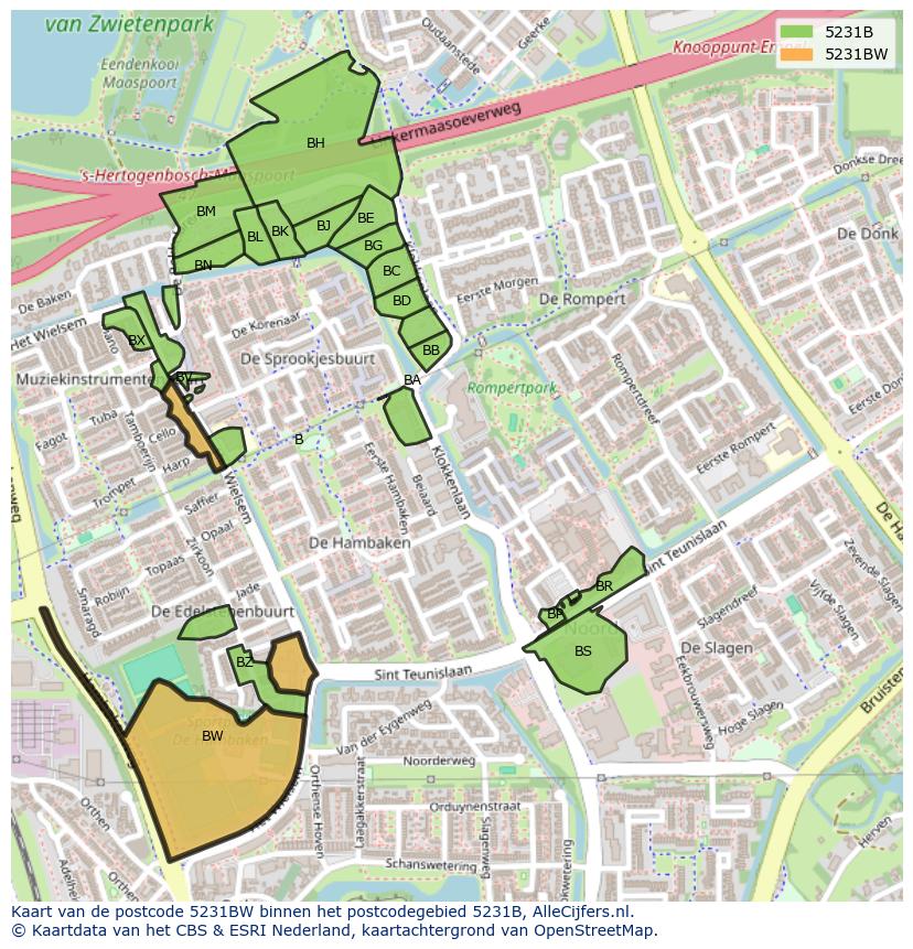 Afbeelding van het postcodegebied 5231 BW op de kaart.
