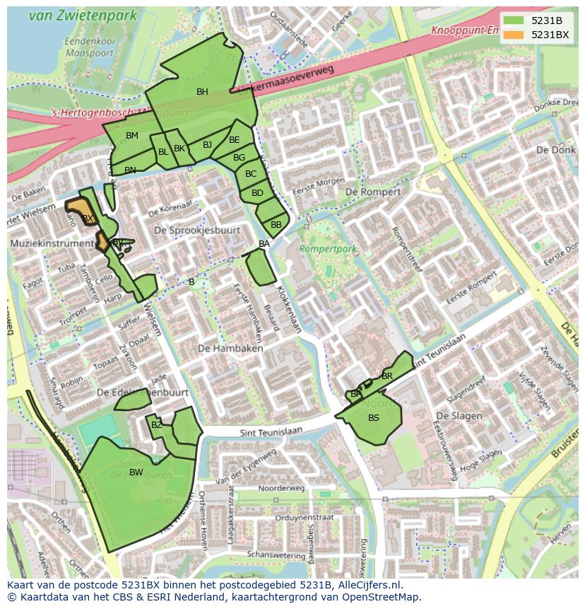 Afbeelding van het postcodegebied 5231 BX op de kaart.