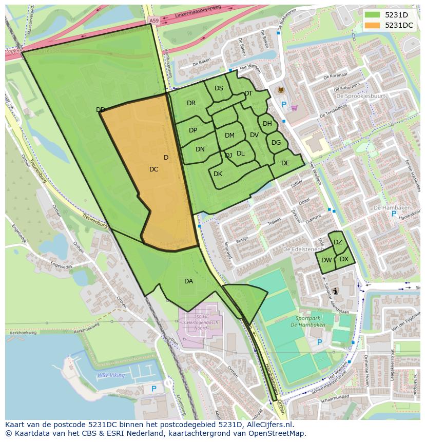 Afbeelding van het postcodegebied 5231 DC op de kaart.