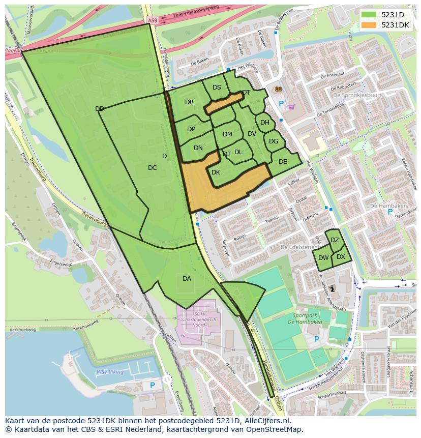 Afbeelding van het postcodegebied 5231 DK op de kaart.
