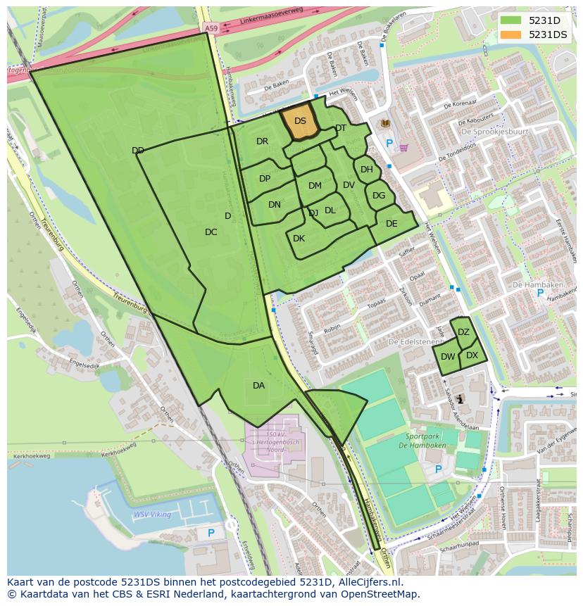 Afbeelding van het postcodegebied 5231 DS op de kaart.