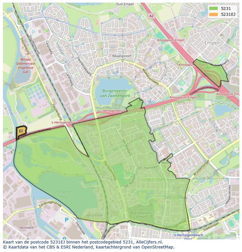 Afbeelding van het postcodegebied 5231 EJ op de kaart.