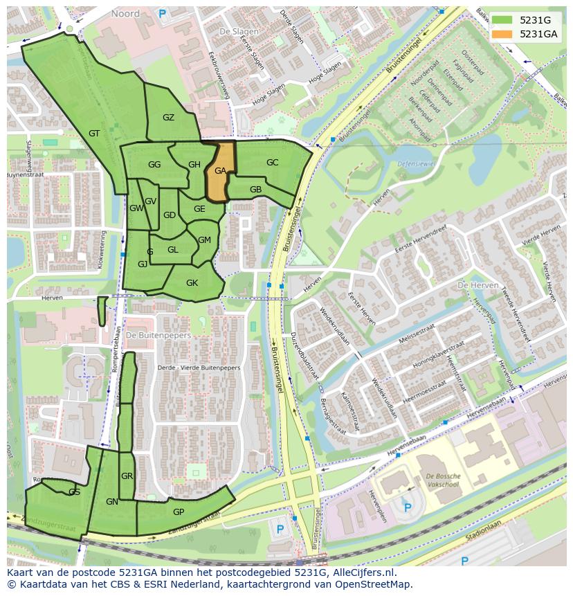 Afbeelding van het postcodegebied 5231 GA op de kaart.