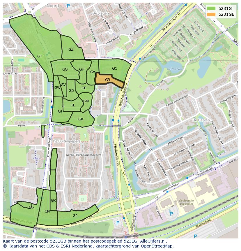 Afbeelding van het postcodegebied 5231 GB op de kaart.