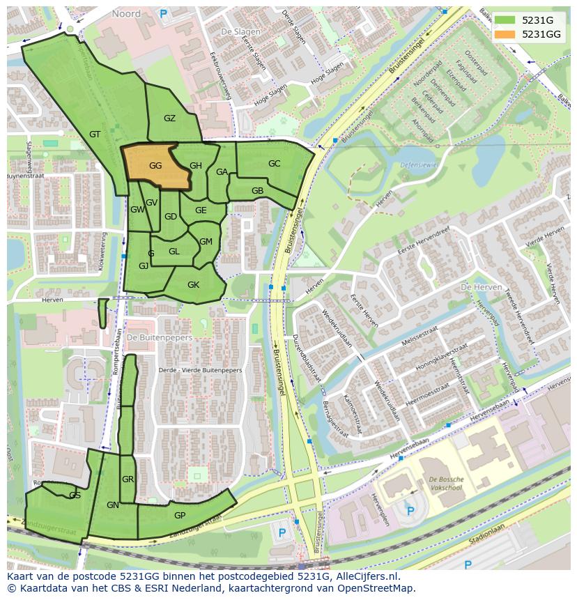 Afbeelding van het postcodegebied 5231 GG op de kaart.