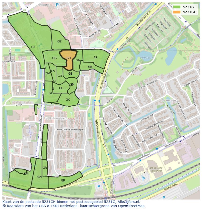 Afbeelding van het postcodegebied 5231 GH op de kaart.