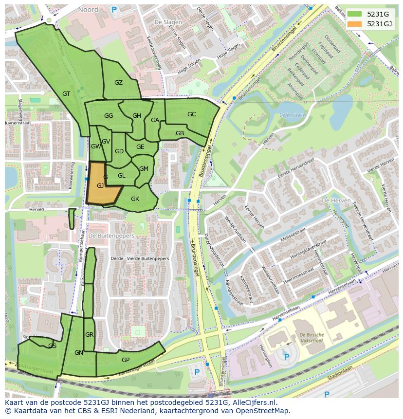 Afbeelding van het postcodegebied 5231 GJ op de kaart.