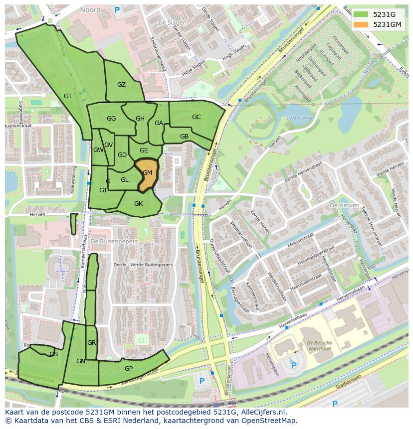 Afbeelding van het postcodegebied 5231 GM op de kaart.